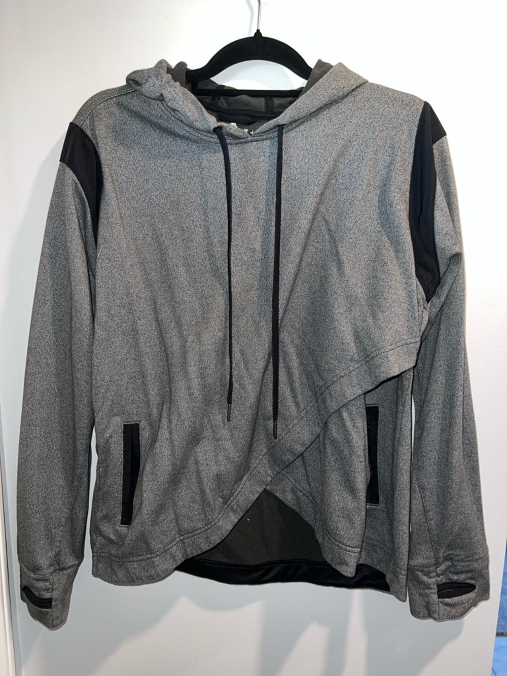 adidas Heather Gray Hooded Sweatshirt with Black Accents